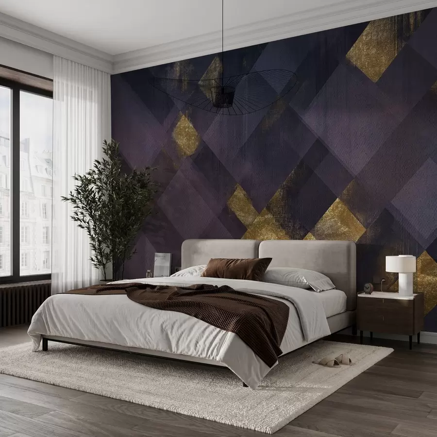 murales de pared geometría moderna en un estilo lujoso con un tono púrpura w02340v2