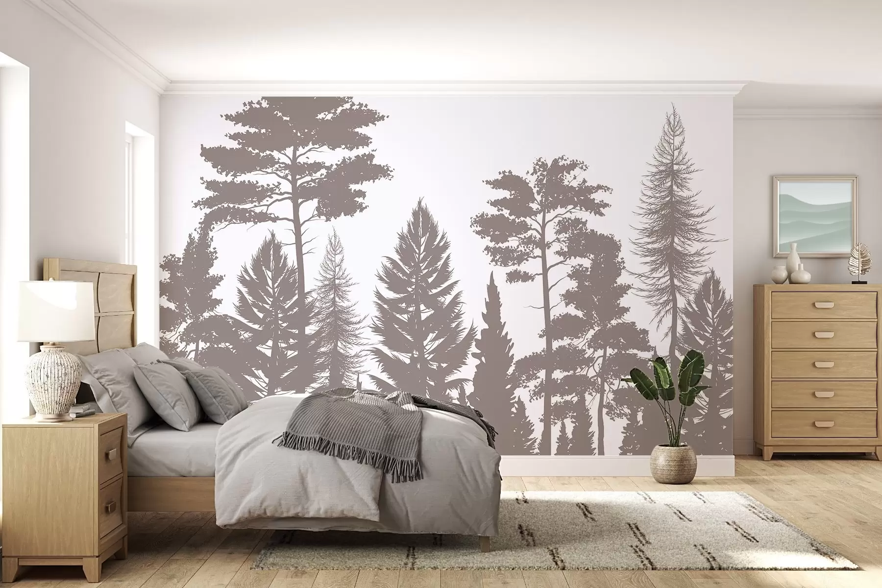 murales de pared Árboles con motivos en beige y marrón w02361v2