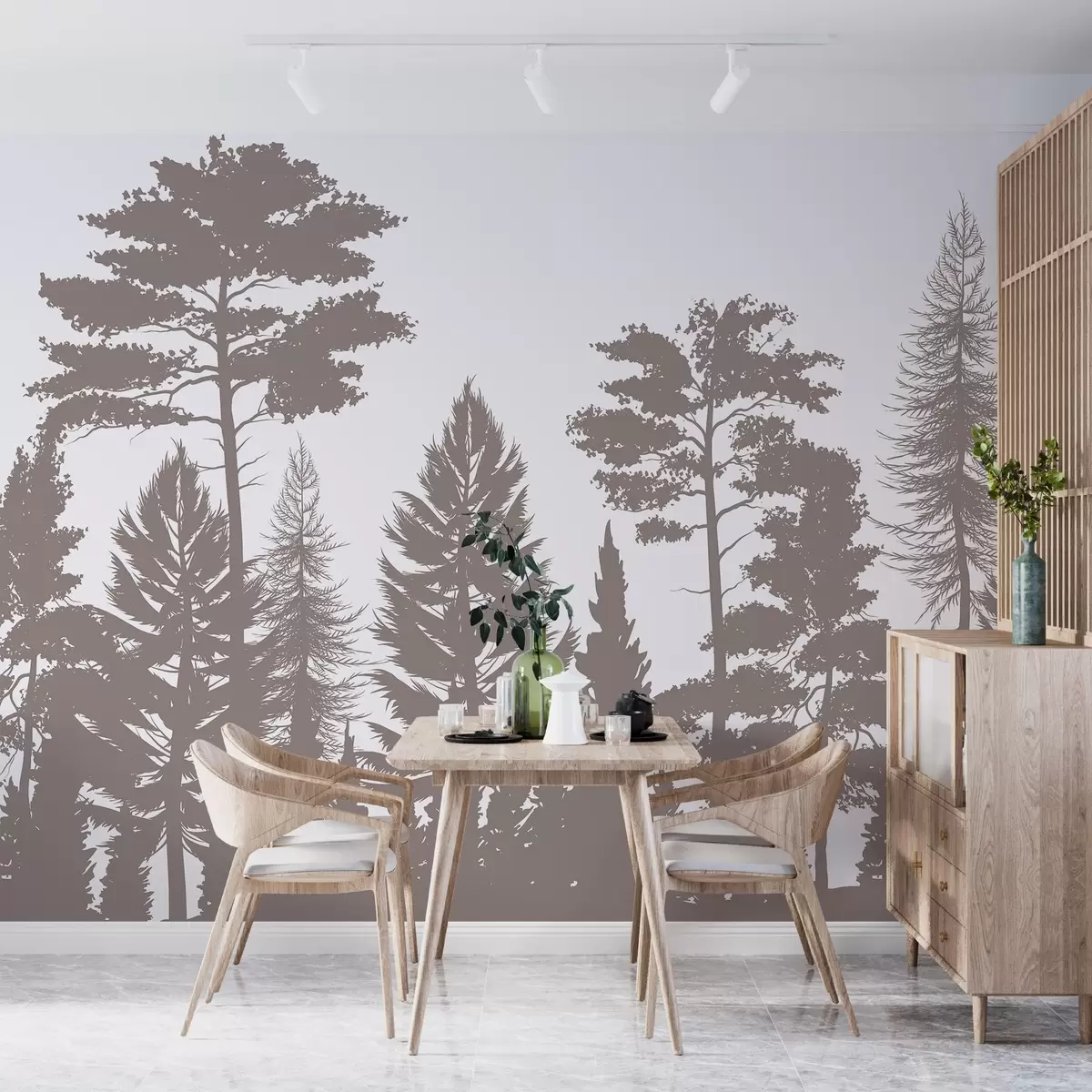 murales de pared Árboles con motivos en beige y marrón w02361v2