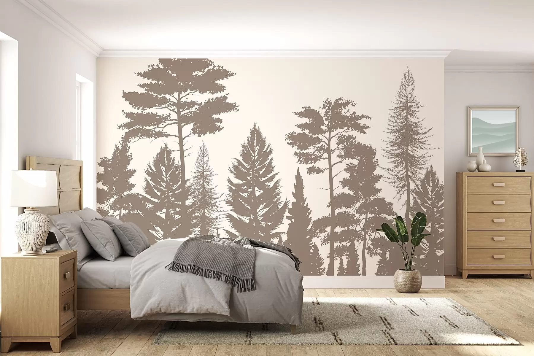 murales de pared Árboles con motivos en beige y amarillo w02361v1