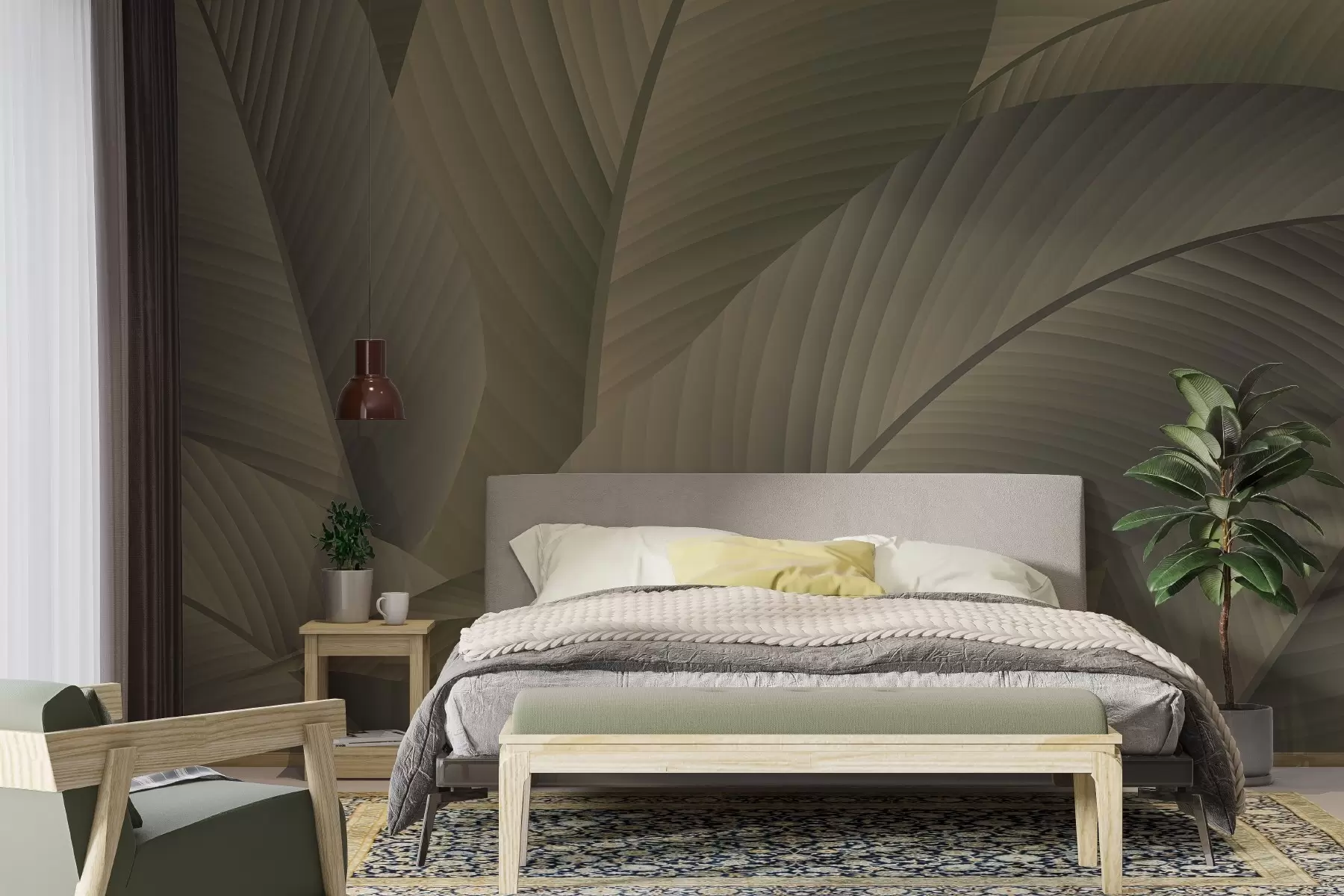 murales de pared Hojas grandes de color marrón w02366v2