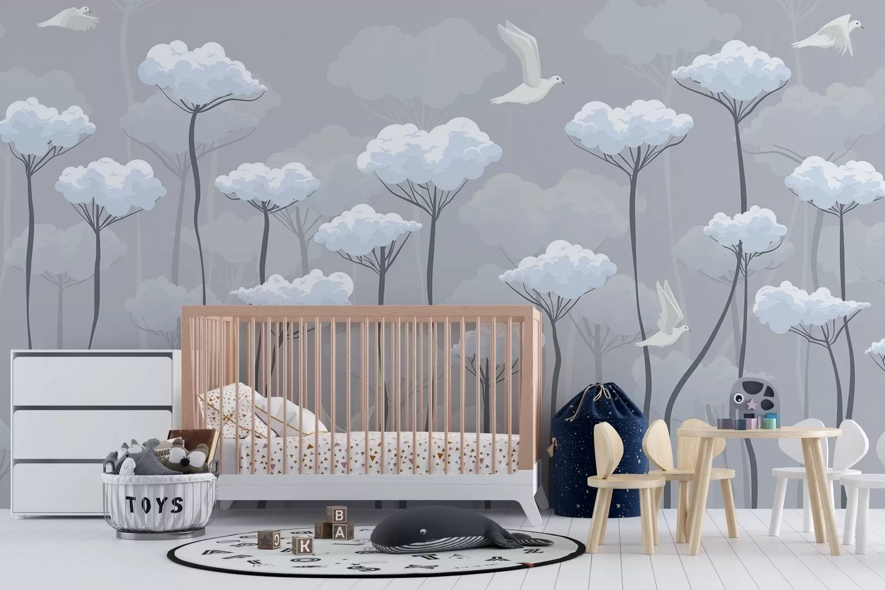 murales de pared Árboles de cuento en forma de nubes w02009