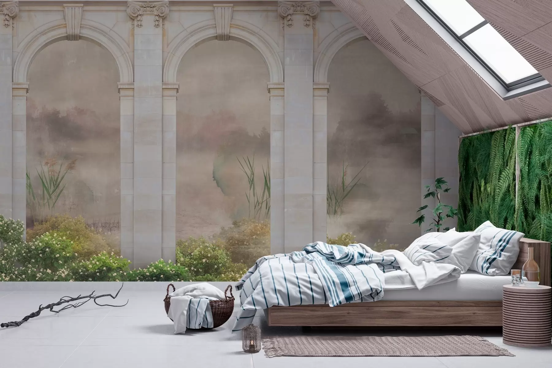 murales de pared Arcos con arbustos verdes w02371