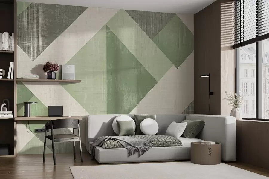 murales de pared Moderno diseño geométrico de papel pintado con formas superpuestas en suaves tonos beige y marrón w02341v2