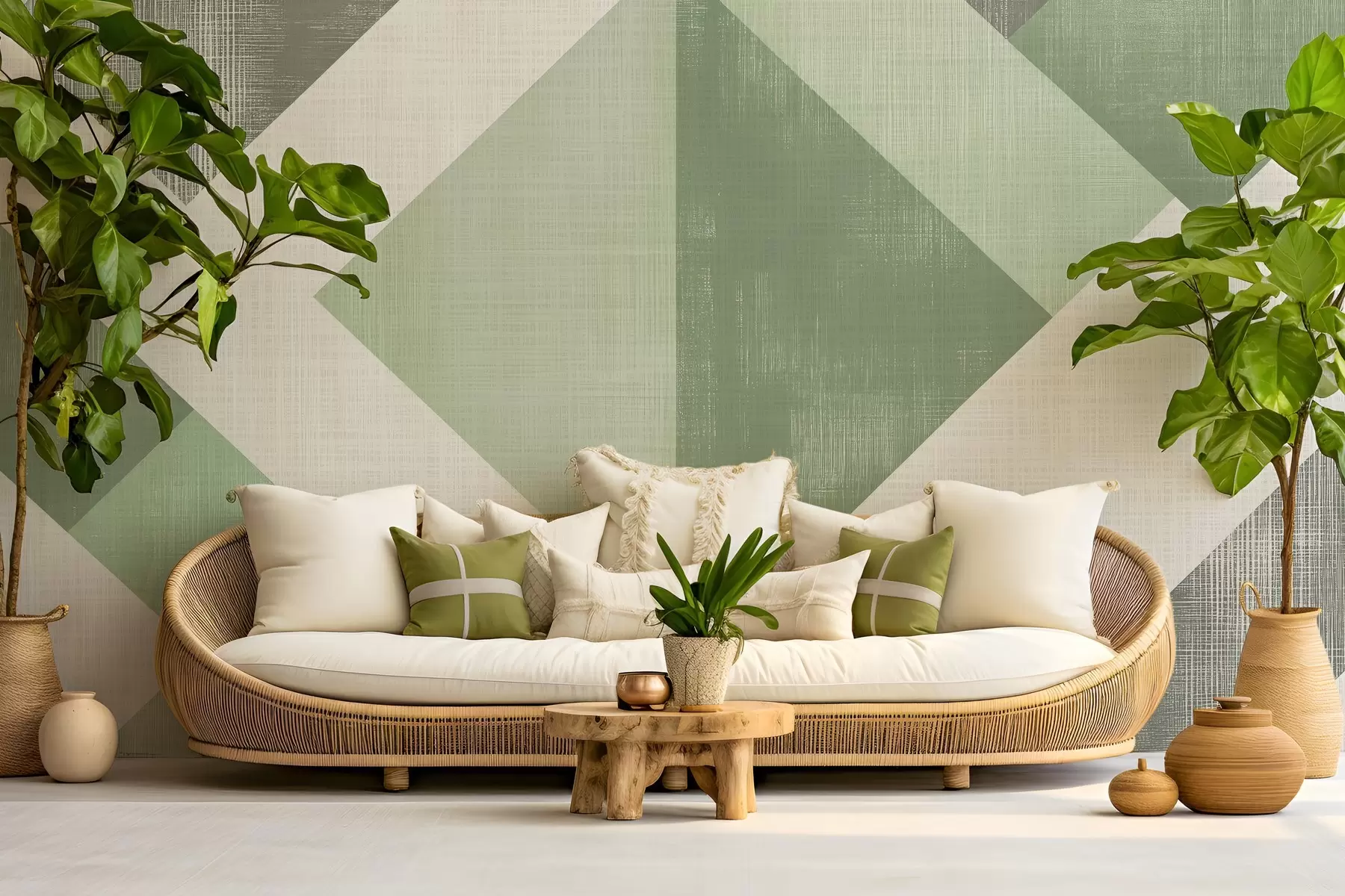 murales de pared Moderno diseño geométrico de papel pintado con formas superpuestas en suaves tonos beige y marrón w02341v2