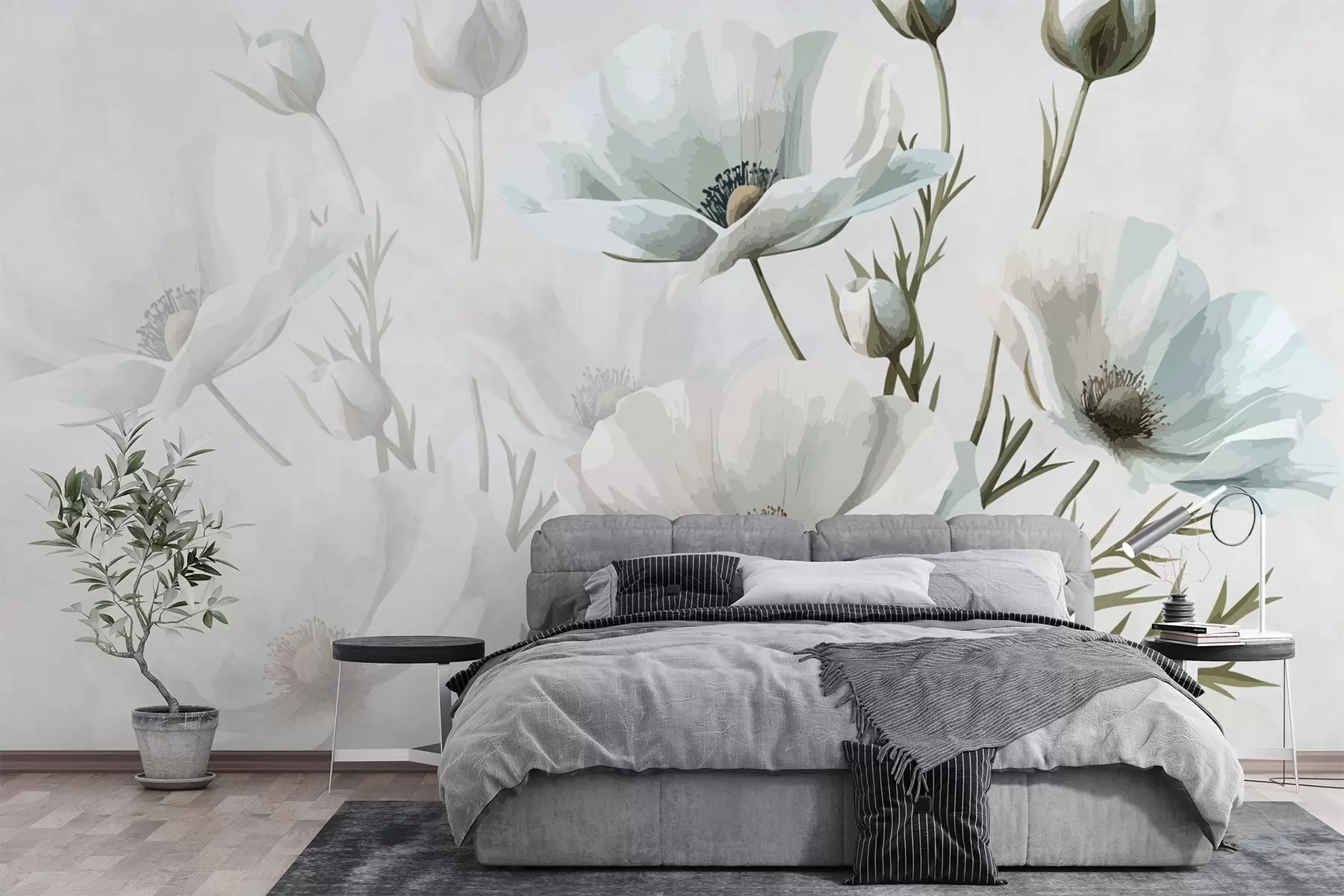 murales de pared Las flores blancas son grandes w02388