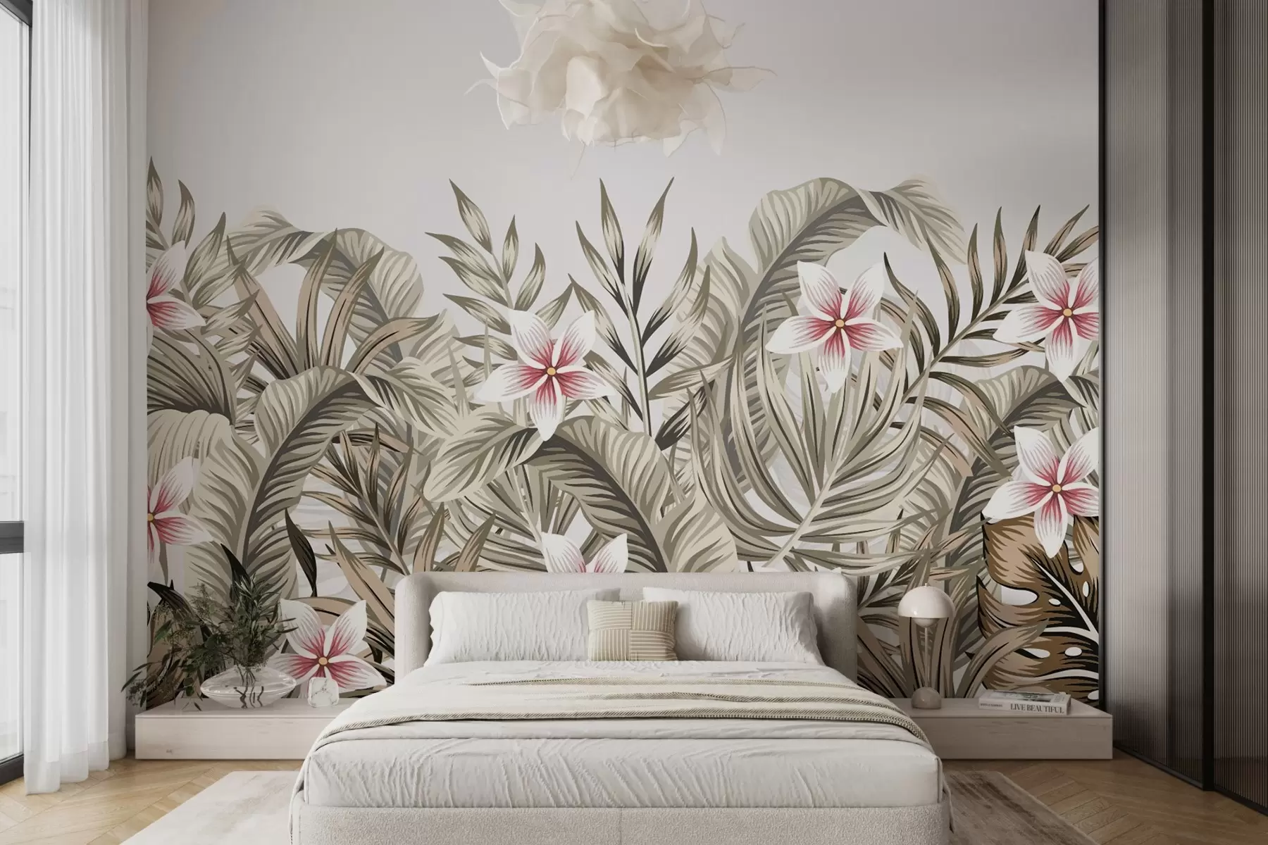 murales de pared Hojas y flores tropicales w02392