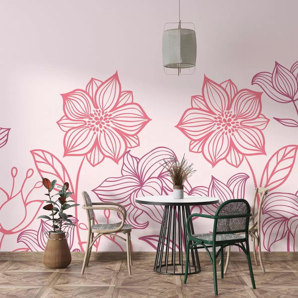 murales de pared Contornos pintados de flores rosas w02394