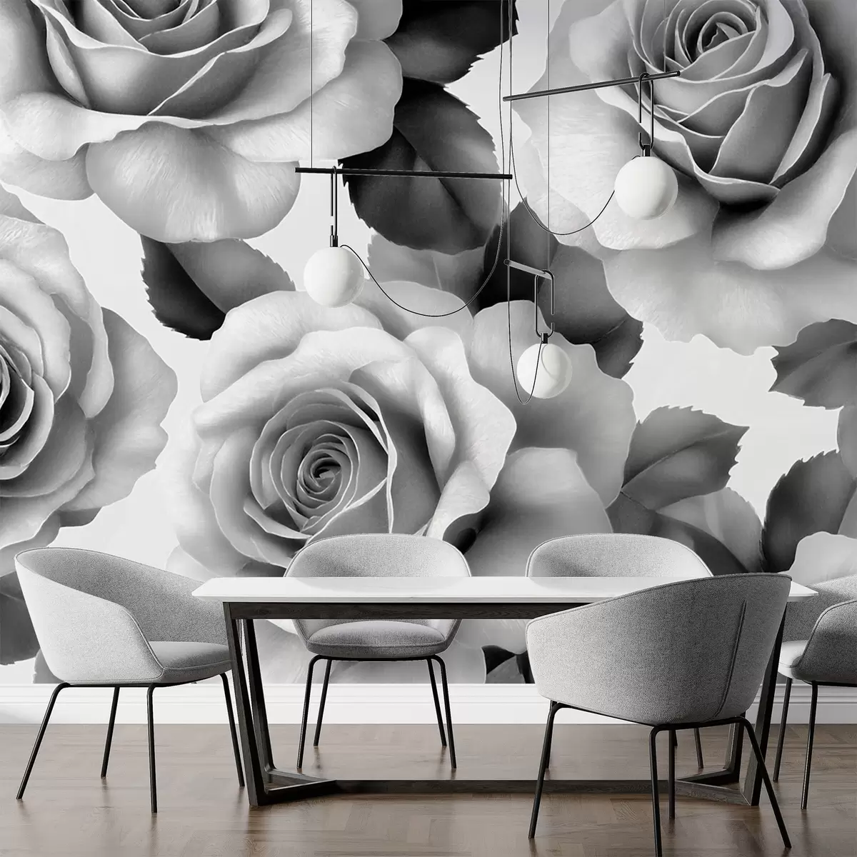 murales de pared Rosas blancas y negras w02305