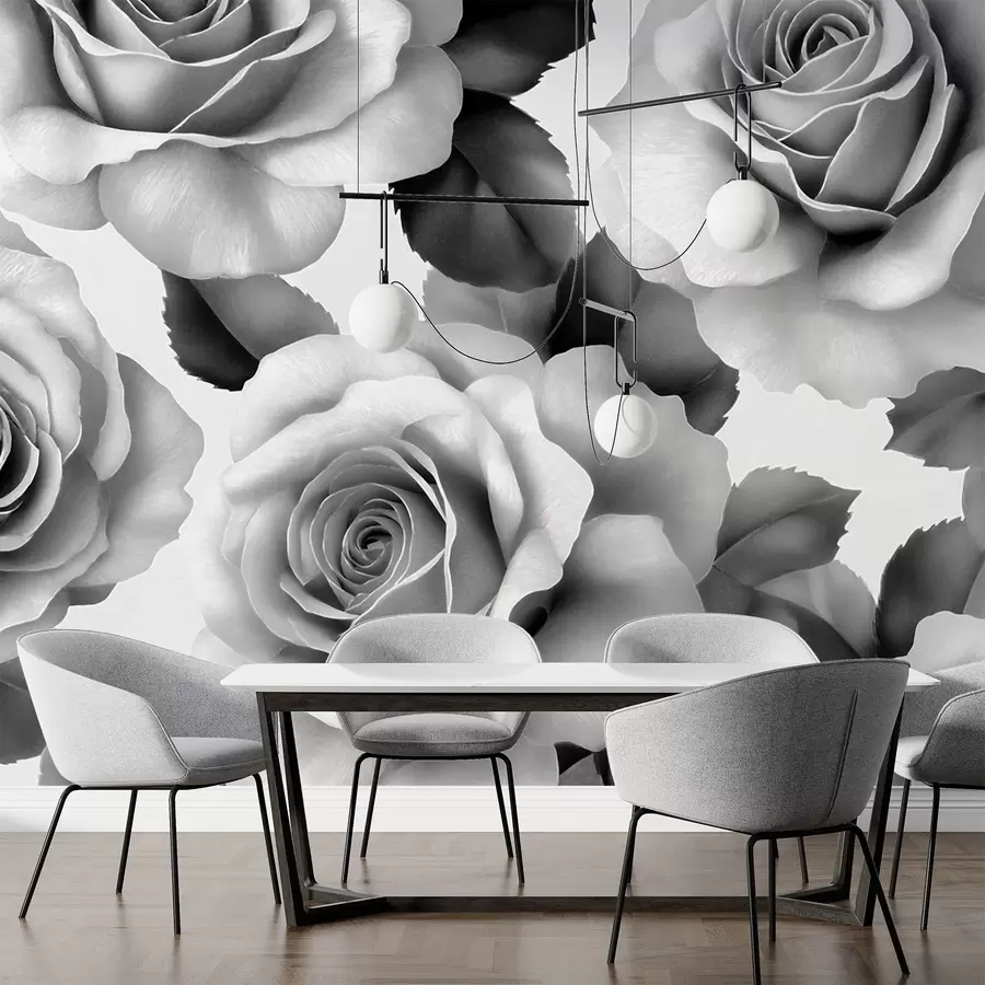 murales de pared Rosas blancas y negras w02305