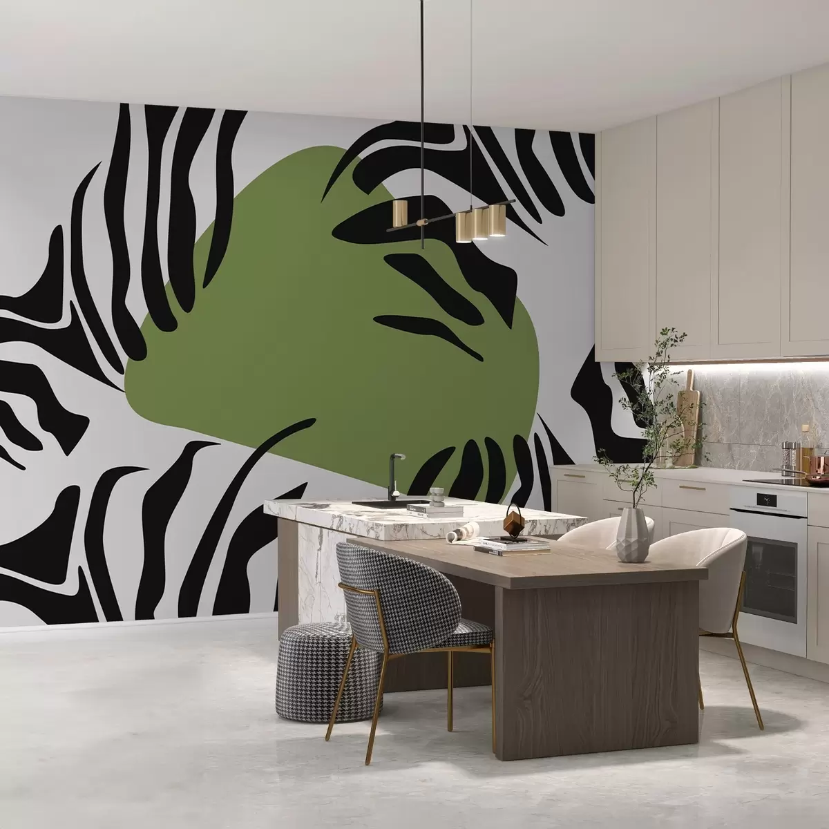 murales de pared Rayas y punto verde abstracto w02378v2