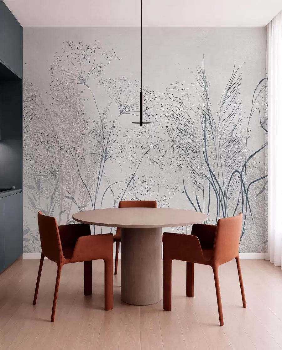 murales de pared Dibujo botánico en gris w08441v1