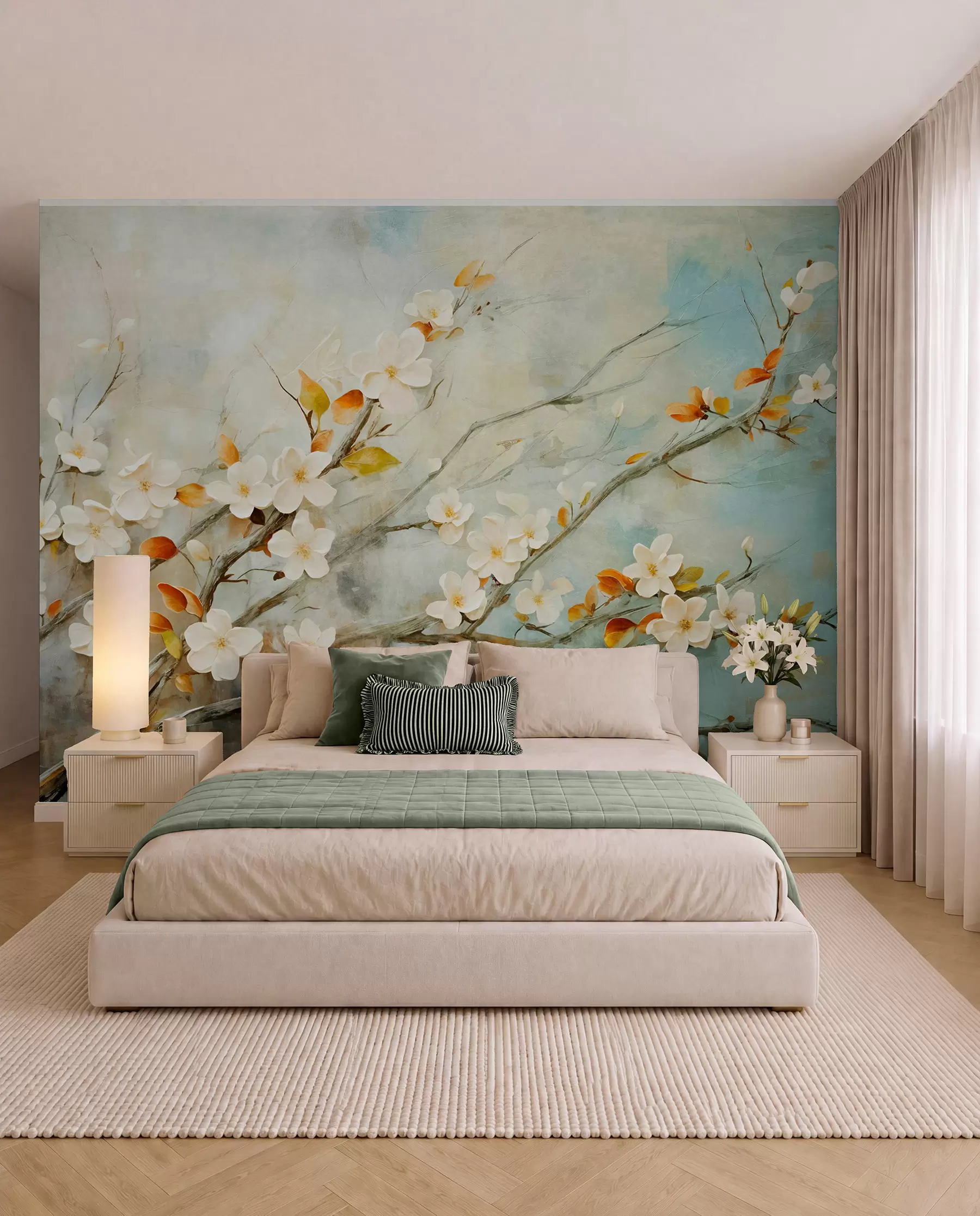 murales de pared Ramas con canto de pájaros w08444