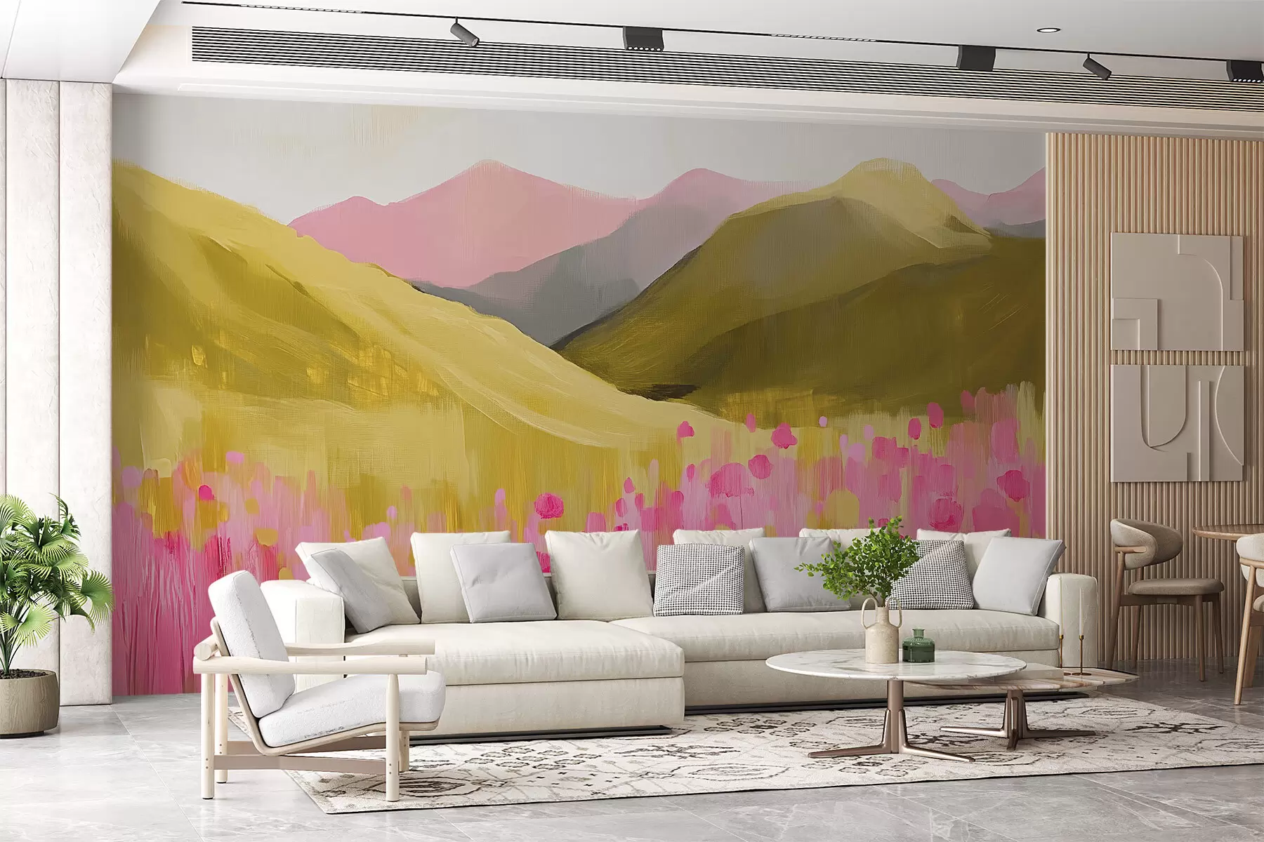 murales de pared Flores rosas en las montañas w08456