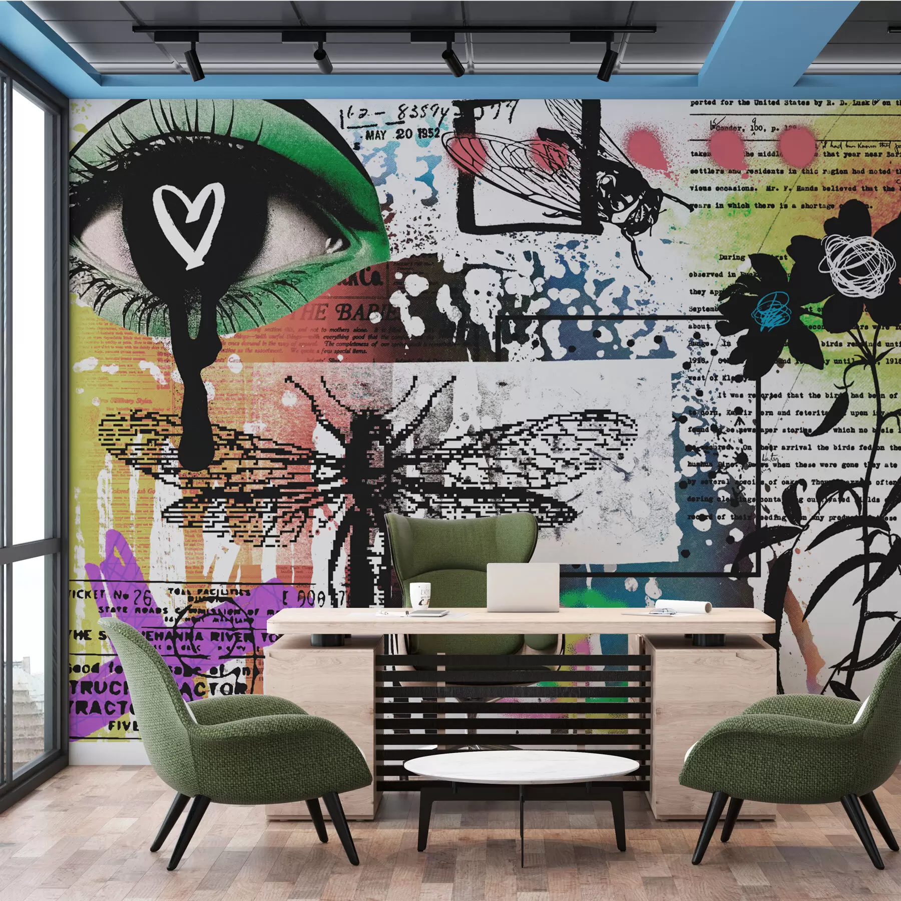murales de pared Inscripciones estilo graffiti, flores, figuras w02255