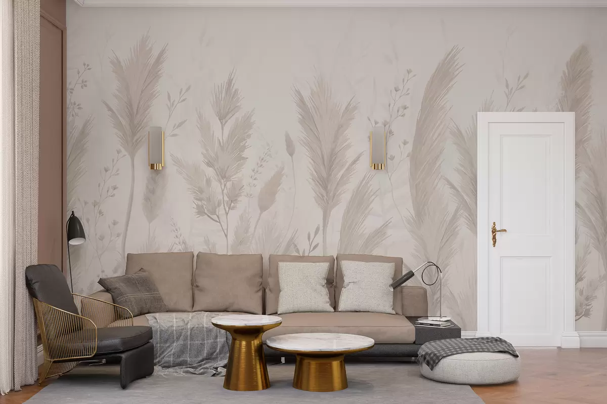 murales de pared Delicadas flores silvestres y espiguillas en suaves colores pastel w02446