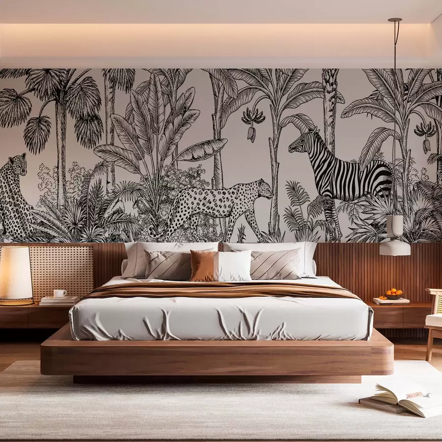 murales de pared Sabana con leopardos y cebras w02419