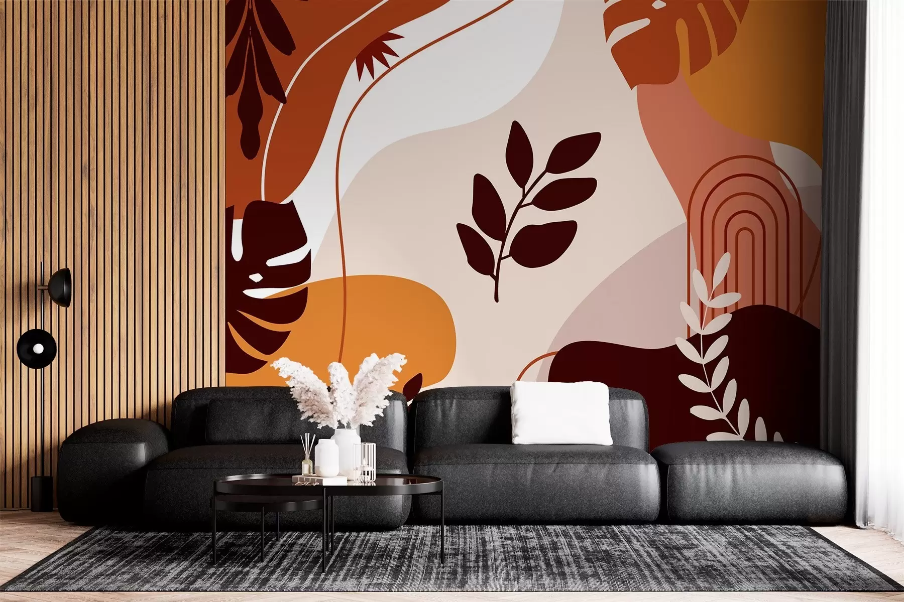 murales de pared Patrón abstracto con siluetas de hojas w02462