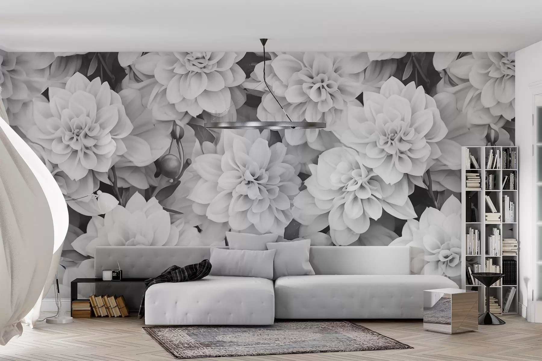 murales de pared Flores de dalia monocromas w02464