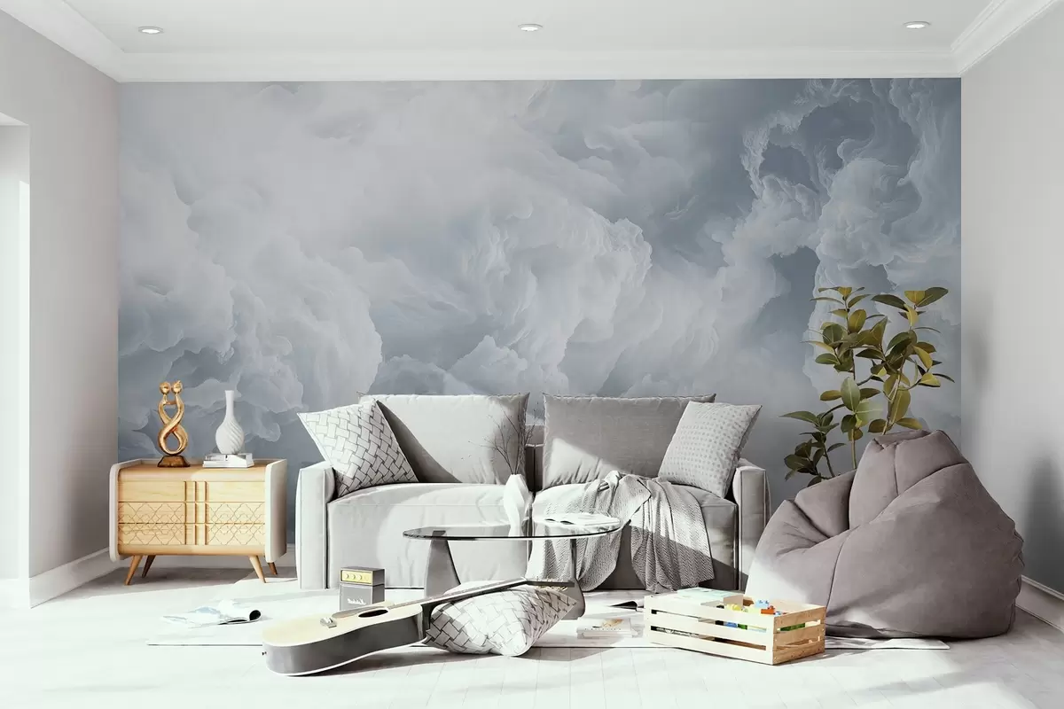 murales de pared Aireadas nubes blancas y azules flotando en el cielo w08495