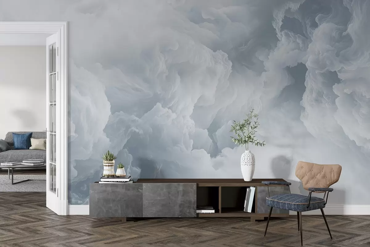 murales de pared Aireadas nubes blancas y azules flotando en el cielo w08495