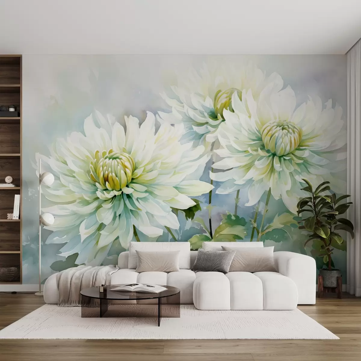 murales de pared Crisantemos imitación acuarela w02468