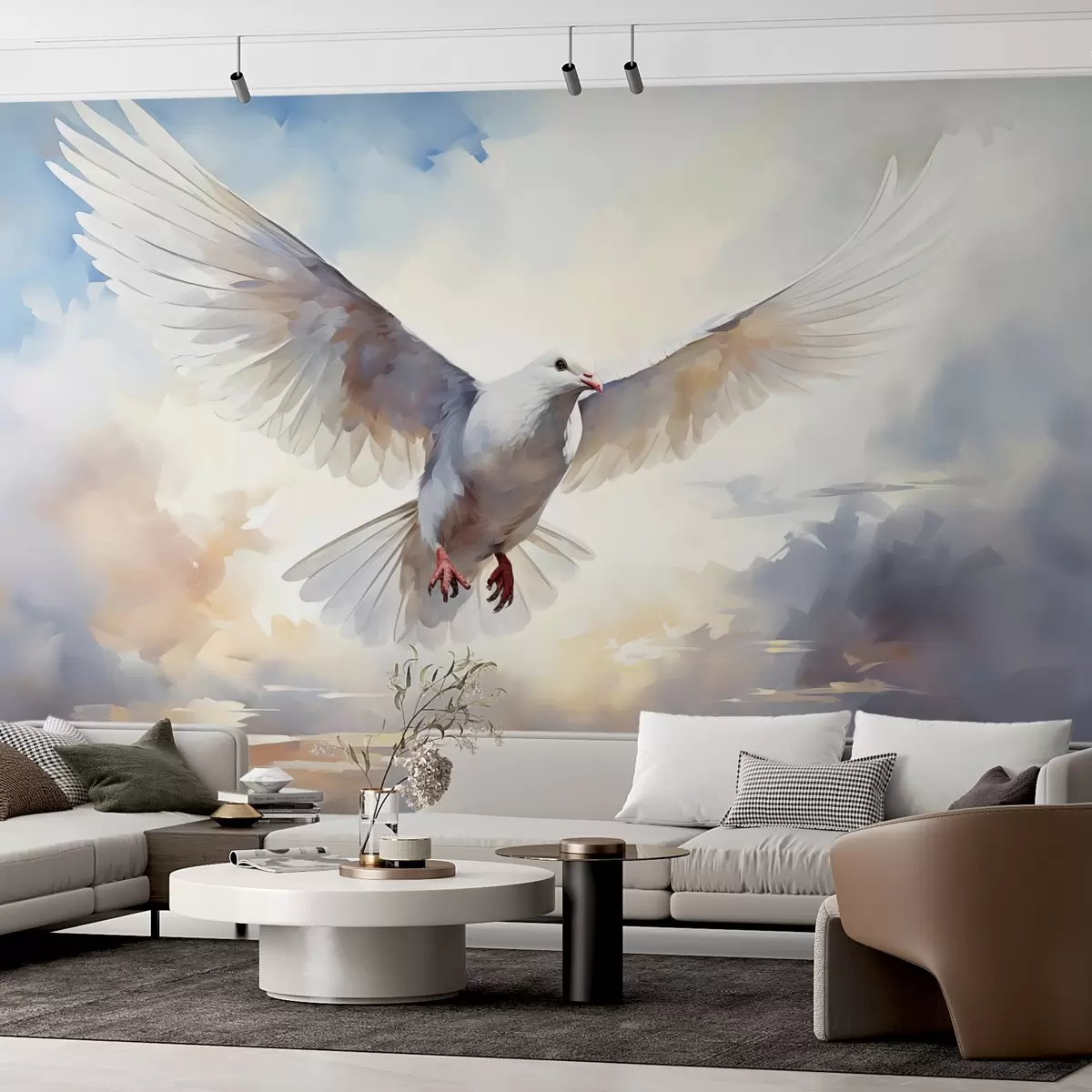 murales de pared Pintura de imitación de paloma blanca en el cielo w02472