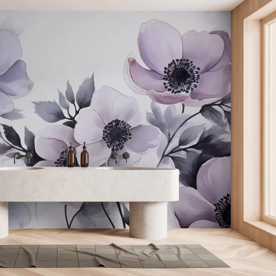 murales de pared Flores violeta púrpura imitación acuarela w02494