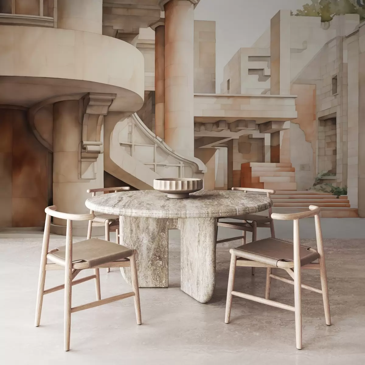 murales de pared Edificio con escalones y columnas imitación acuarela w02498