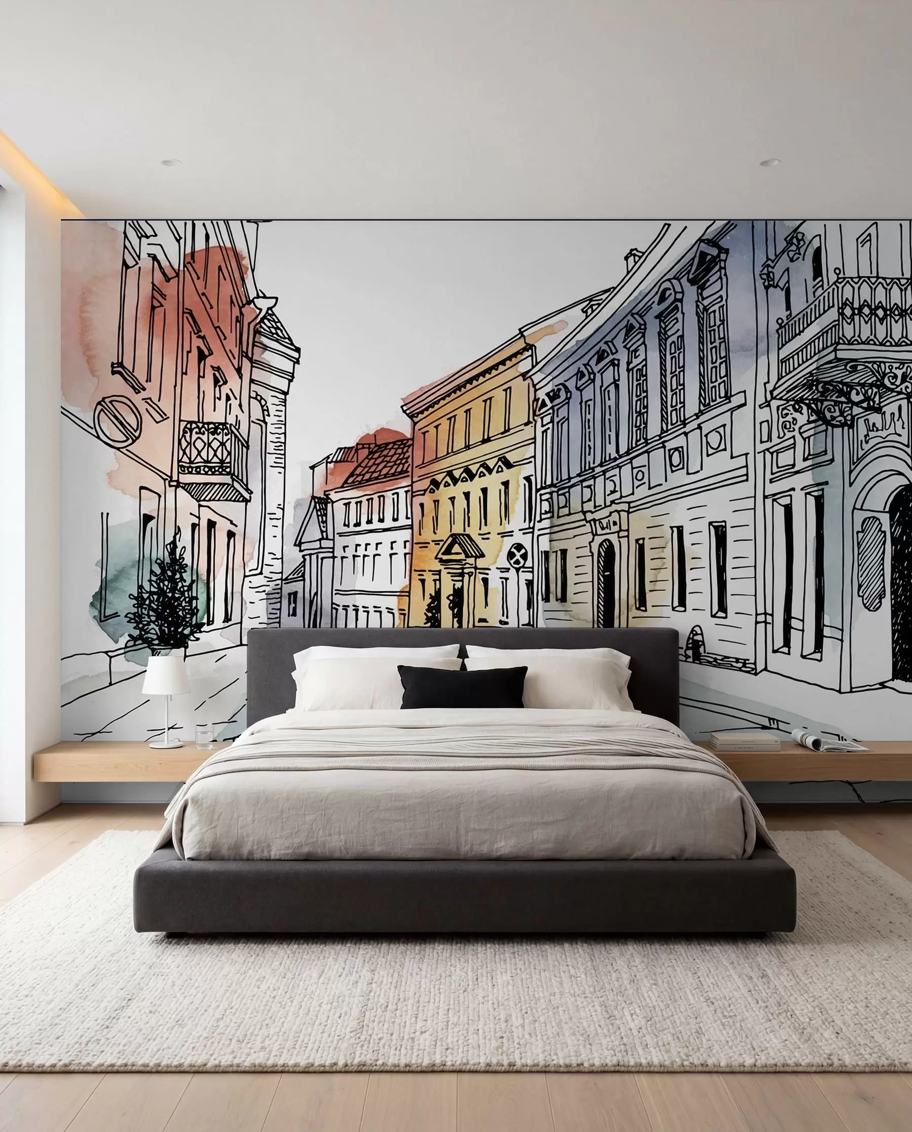 murales de pared Casco antiguo en acuarela u51062