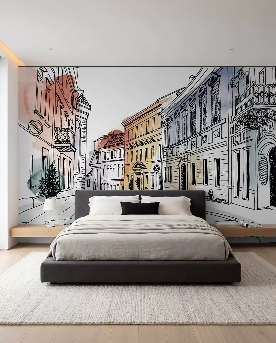 murales de pared Casco antiguo en acuarela u51062