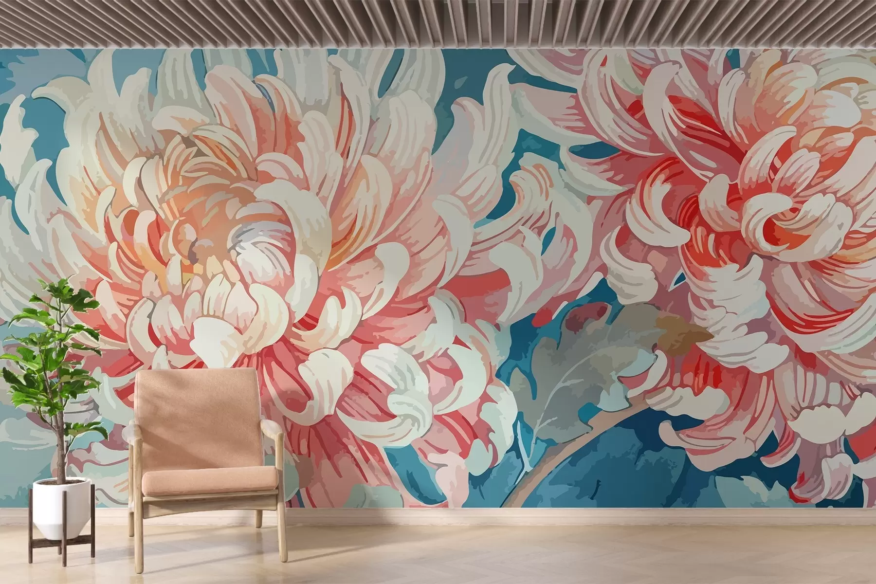 murales de pared Grandes flores de crisantemo w02542