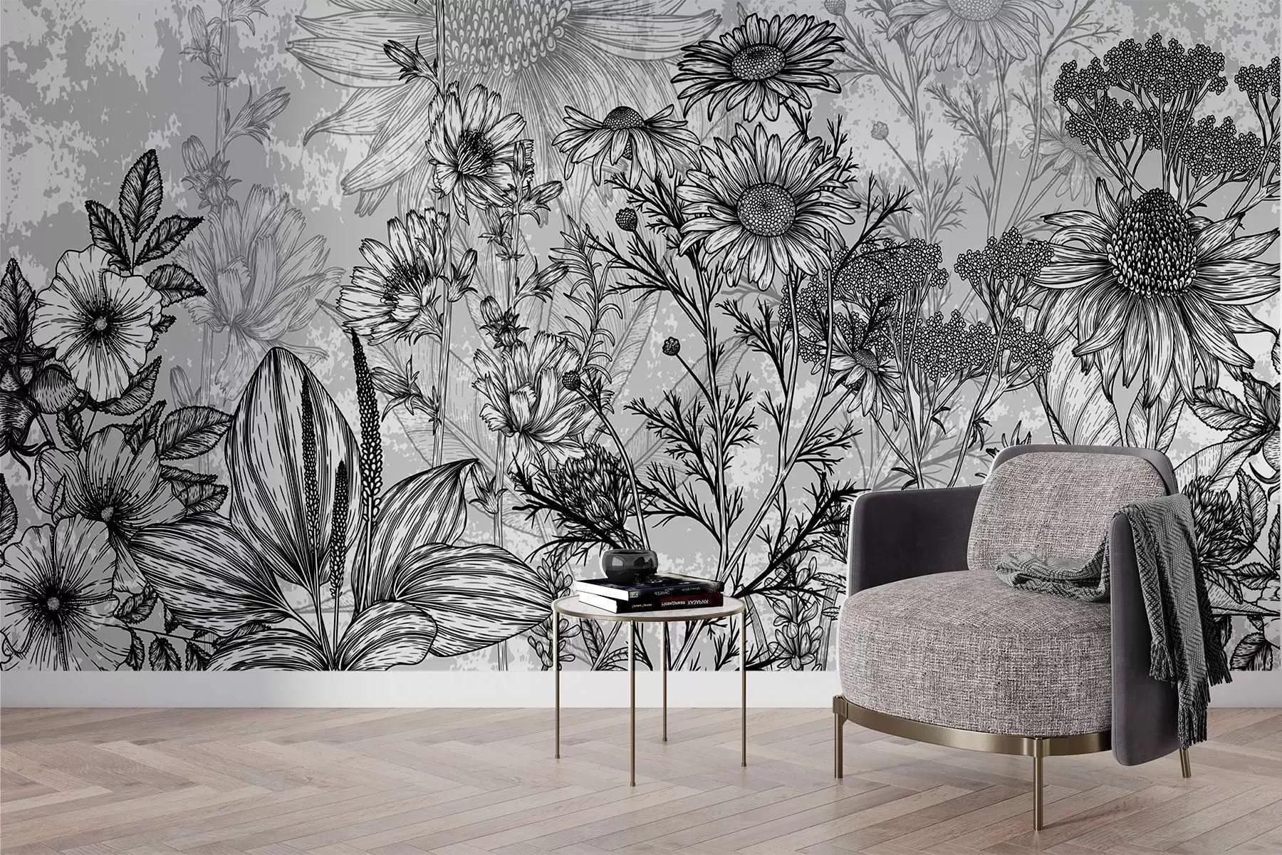 murales de pared Flores silvestres en estilo gráfico w02523