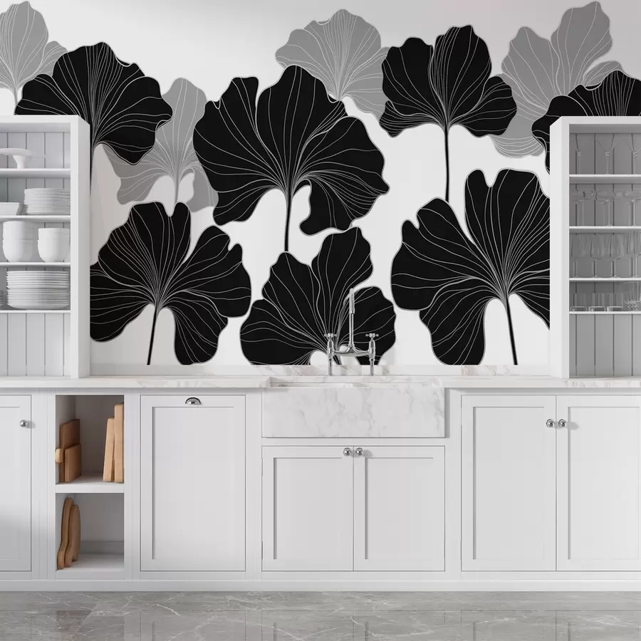 murales de pared Contornos de hojas estilizados w02525v1