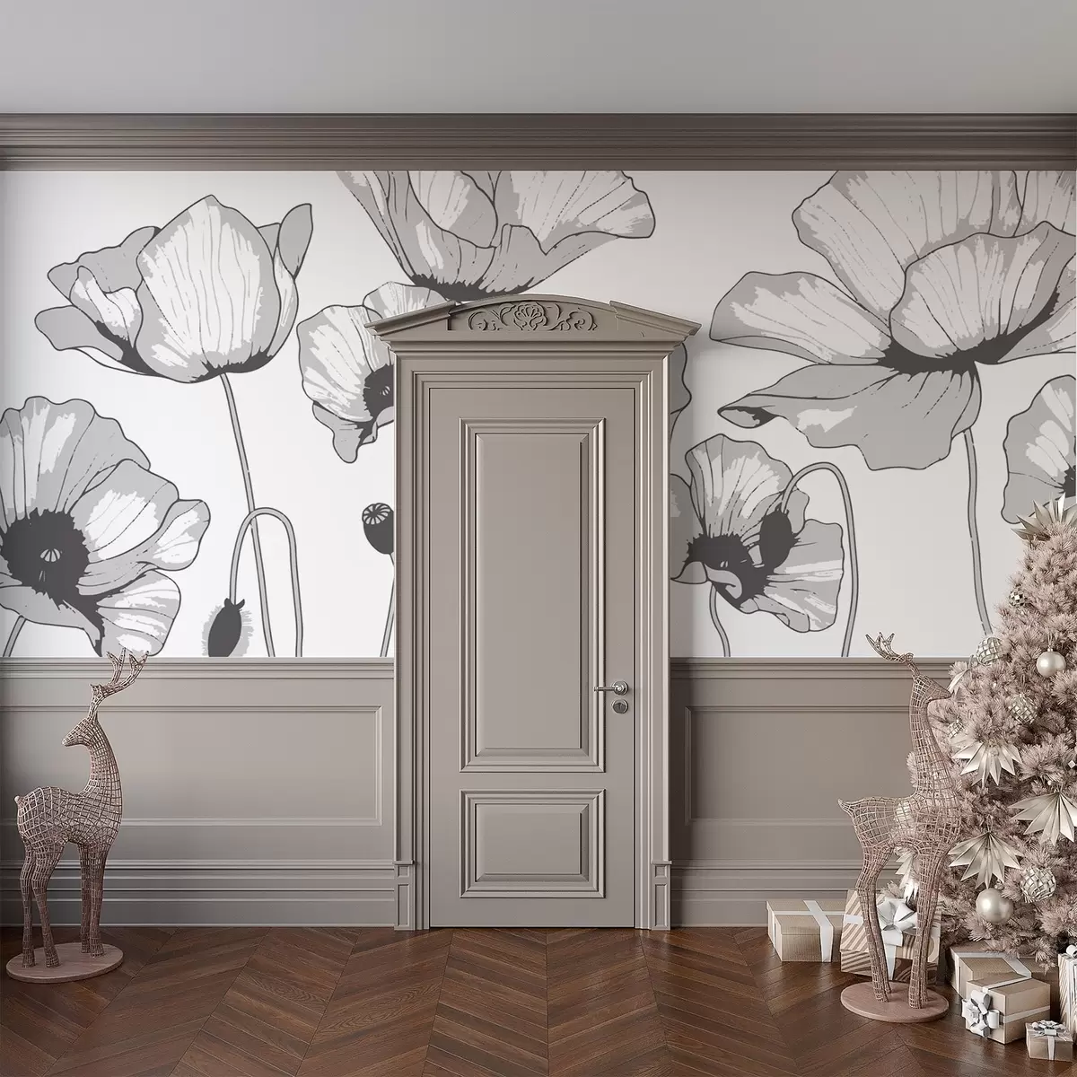 murales de pared Amapolas blancas y negras w02528