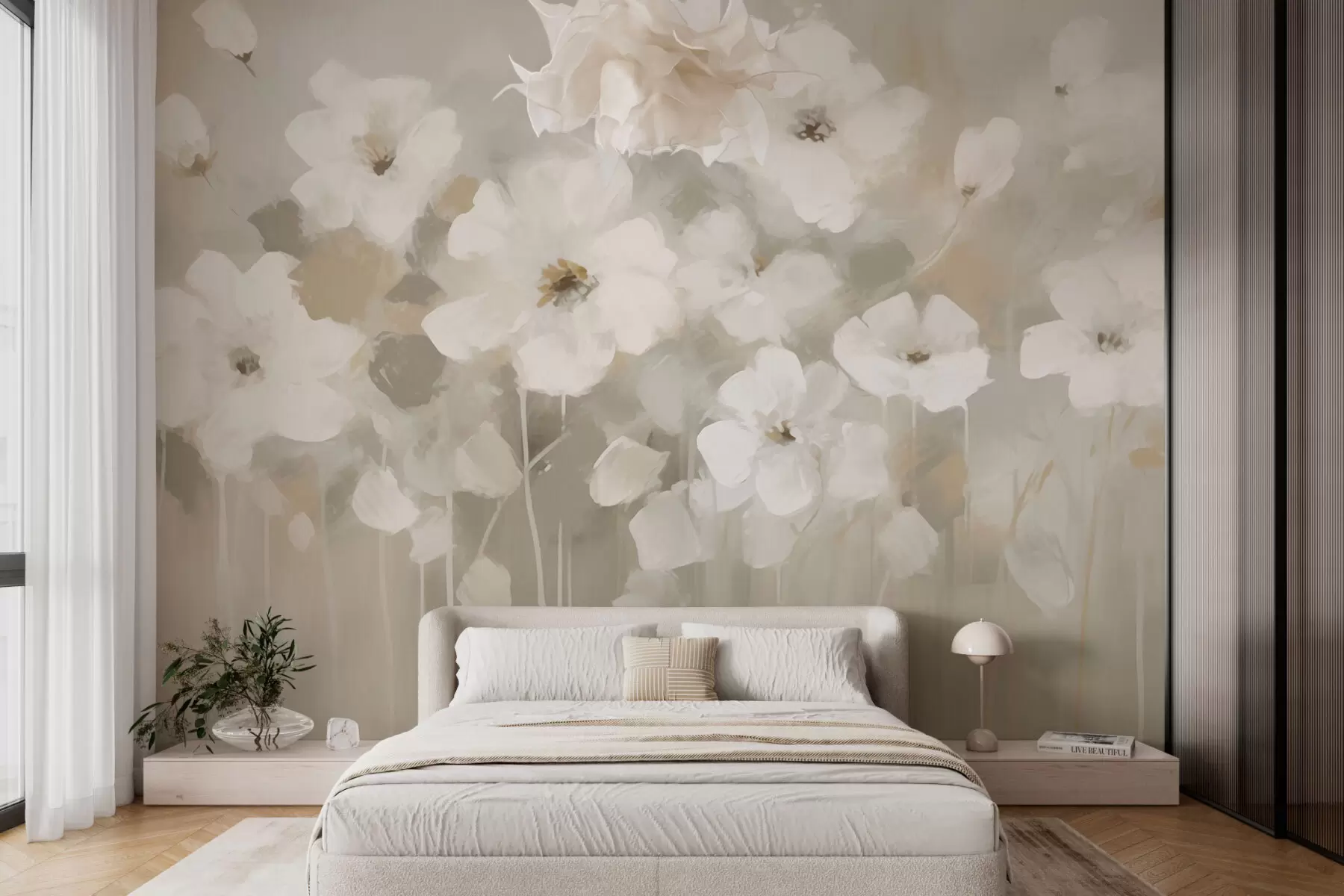 murales de pared Delicadas flores blancas w08542