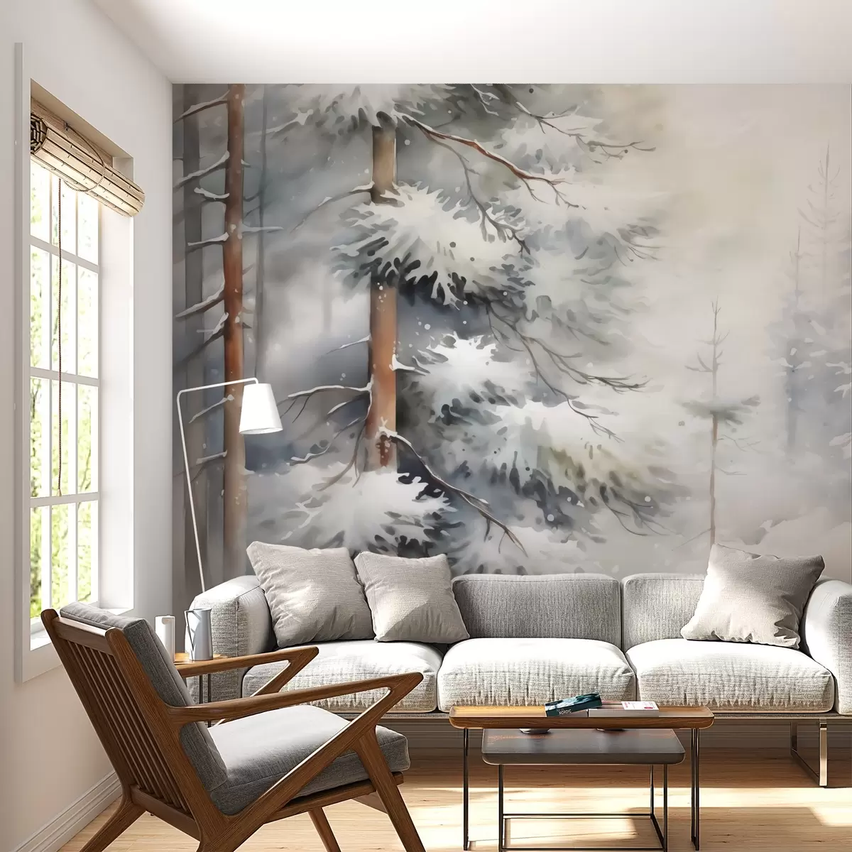 murales de pared Bosque nevado imitación acuarela w02591
