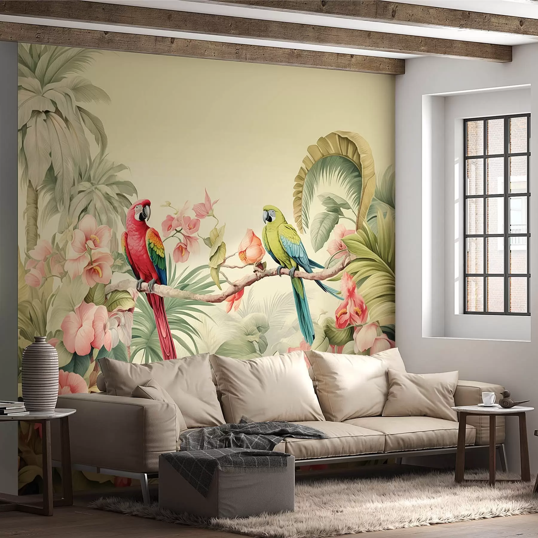 murales de pared Loros en el jardín w08507