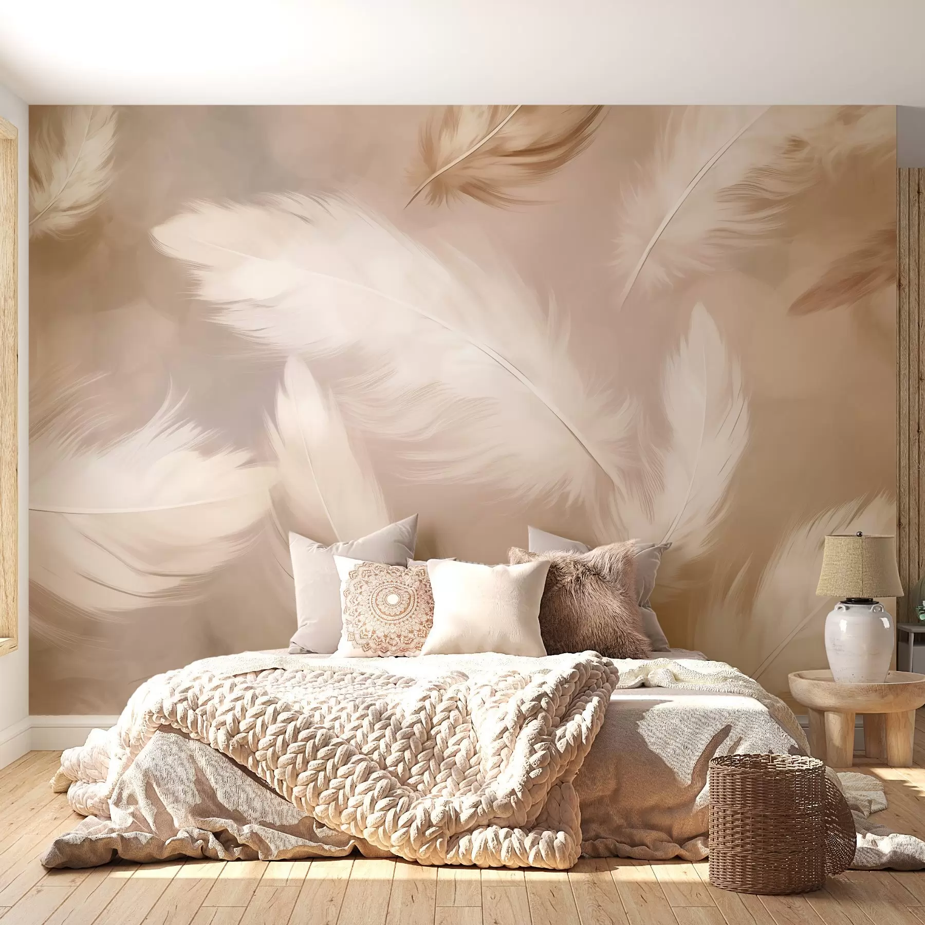 murales de pared Plumas grandes en beige w02601v1