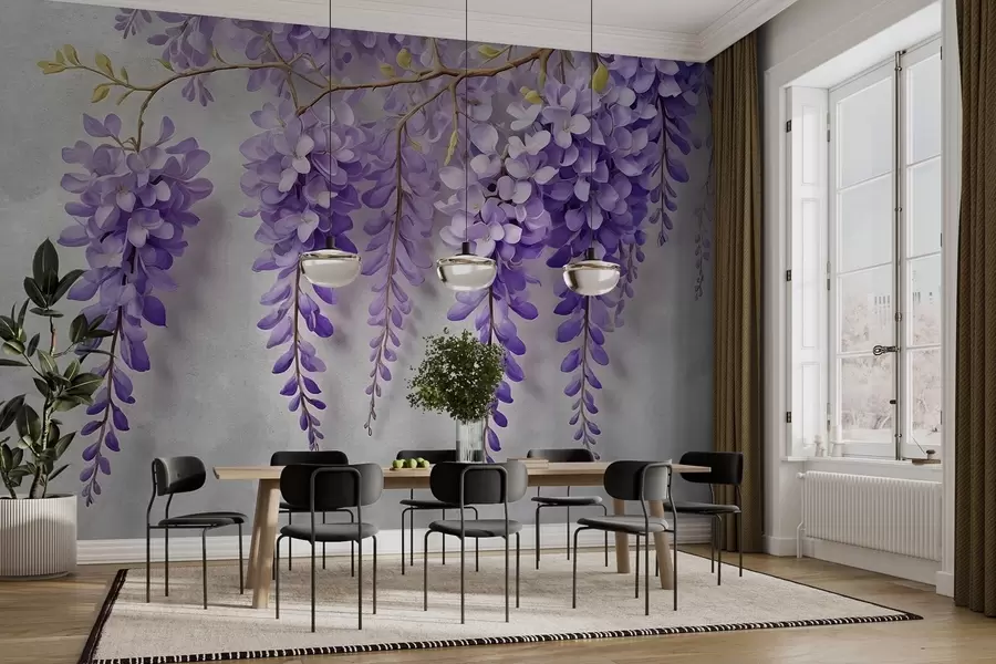 murales de pared Exuberante ramo de flores en una pared en estilo acuarela w02611