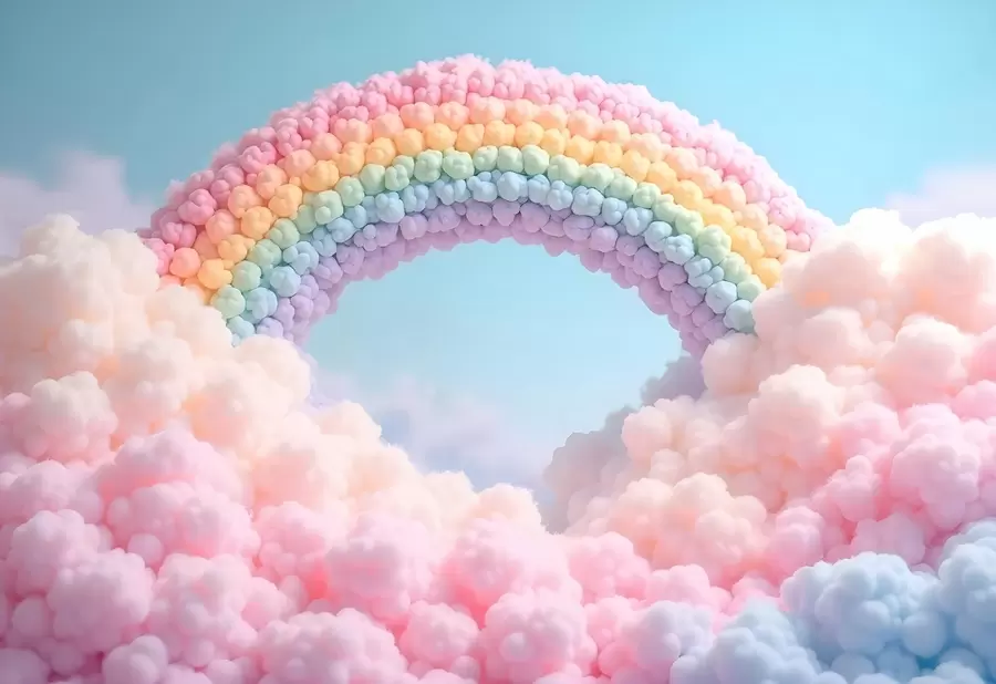 murales de pared Arco iris esponjoso sobre nubes, pintado w02615