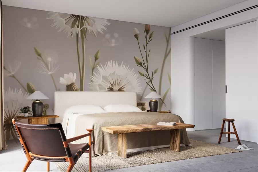 murales de pared Campo en flor con dientes de león w02619