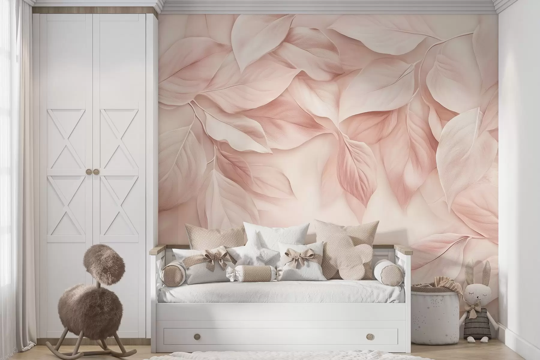 murales de pared delicadas hojas rosas para el dormitorio de la niña w02549