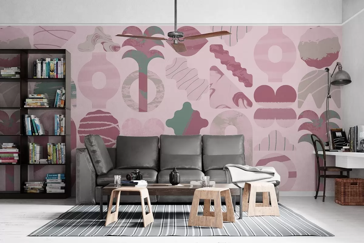 murales de pared varias formas interesantes, geometría moderna en colores rosas w02550
