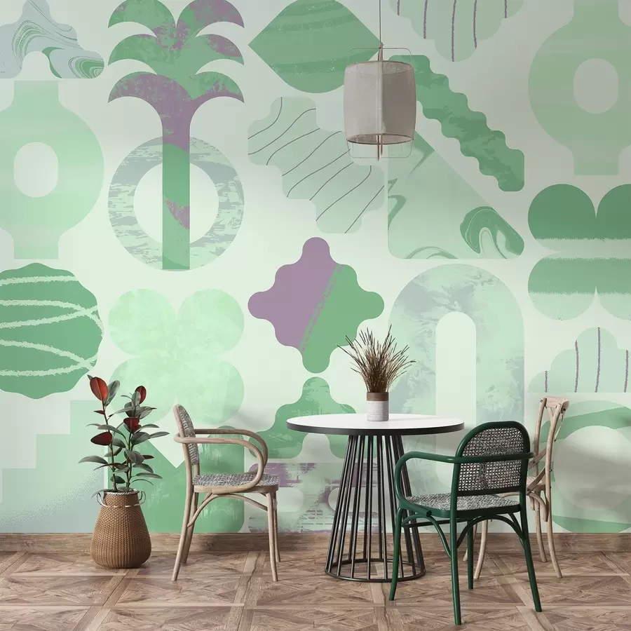 murales de pared varias formas interesantes, geometría moderna en colores verdes w02550v2