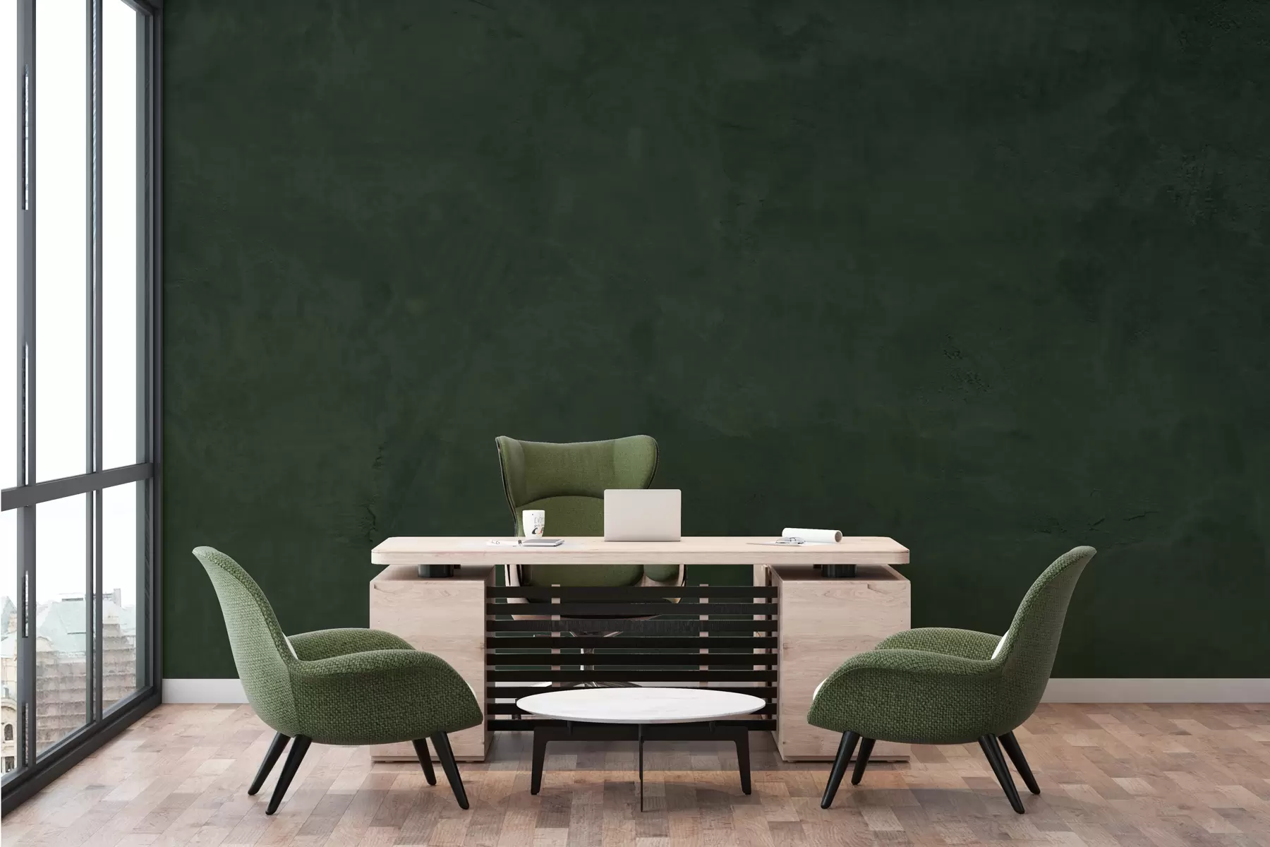 murales de pared Fondo verde con efecto de muro de hormigón w02553v1