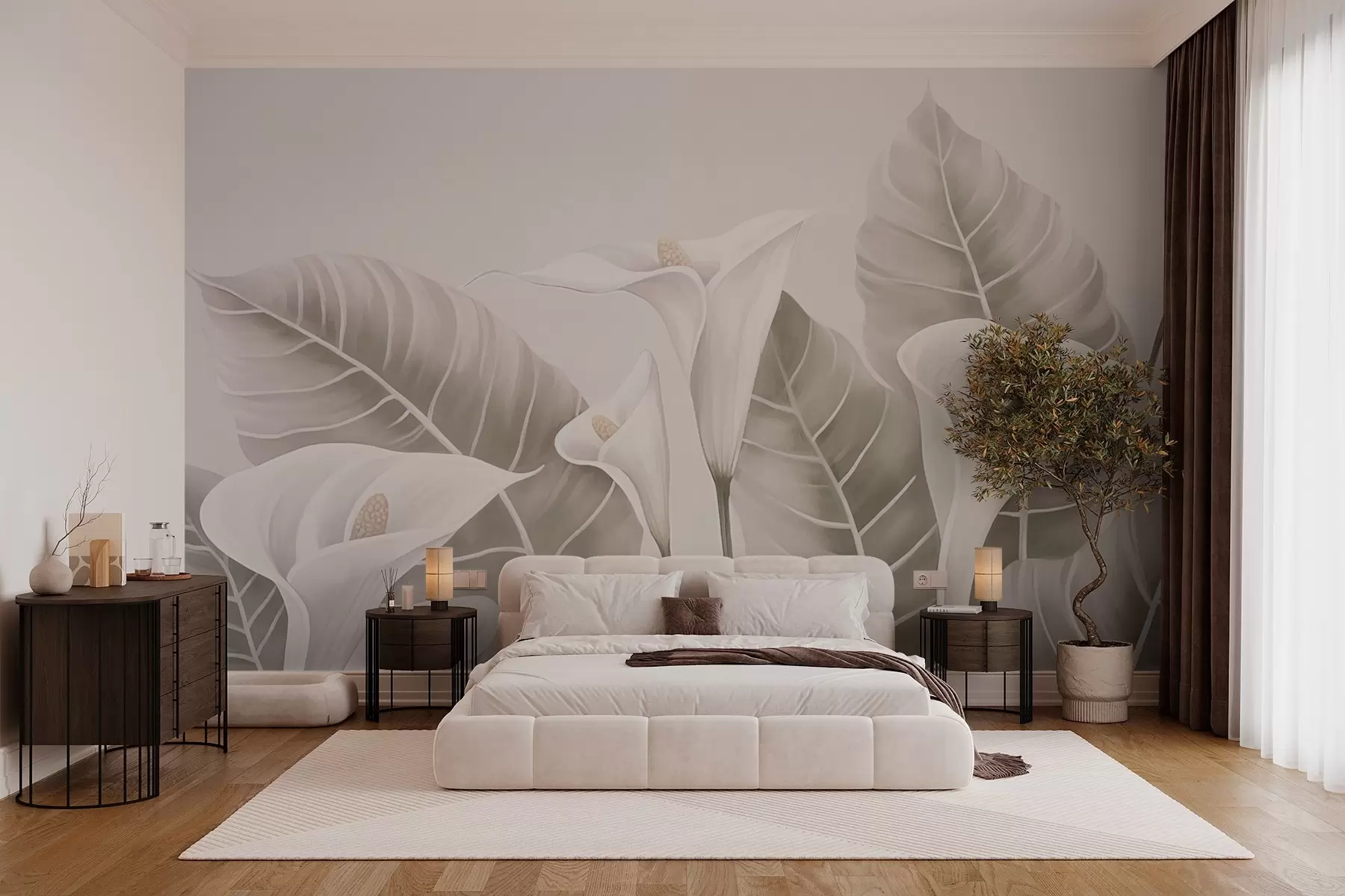 murales de pared calas sobre fondo de hojas w02568