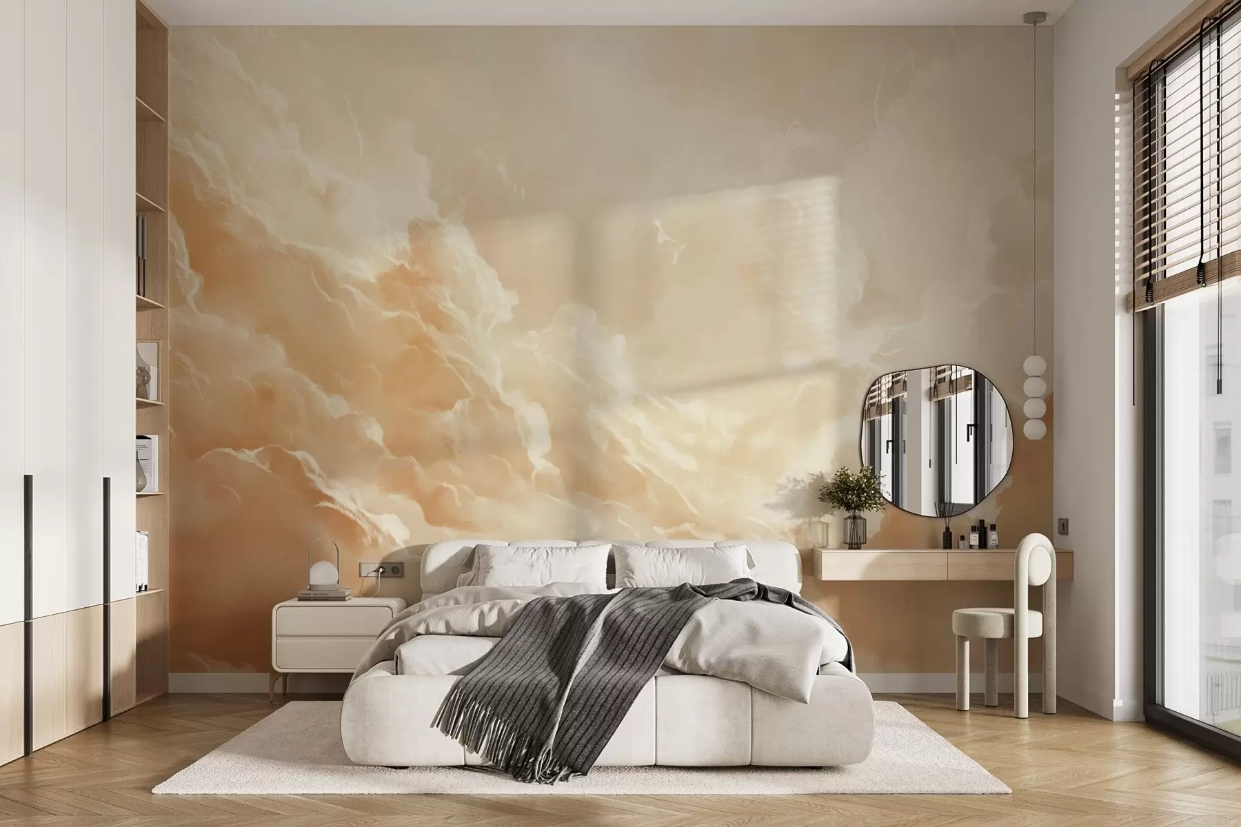 murales de pared Cielo beige con nubes en estilo pintoresco w08550