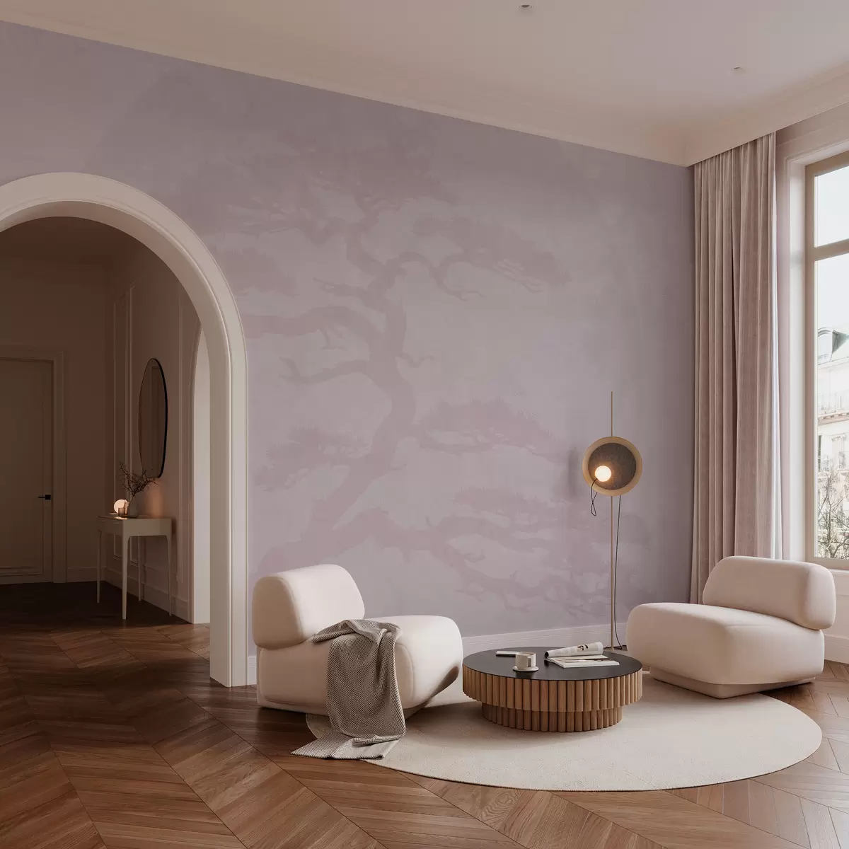 murales de pared Árbol bonsái japonés y geometría de fondo grunge w08554v2