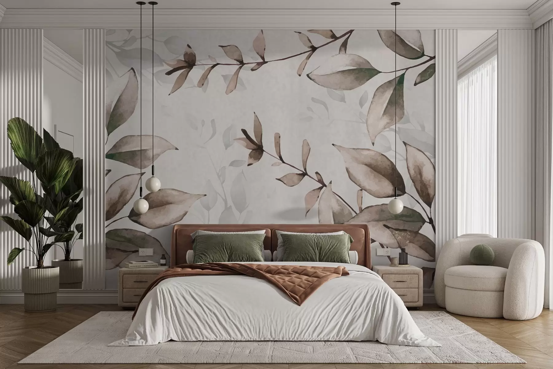 murales de pared ramitas grandes con hojas marrones w02661